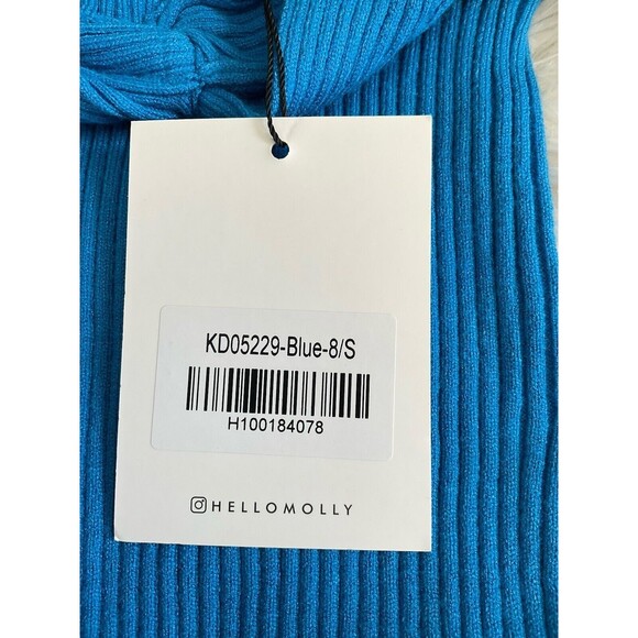 Hello Molly Womans Small Blue Ribbed Halter Bodycon Side Slit Dress NEW W/TAGS - Picture 4 of 10